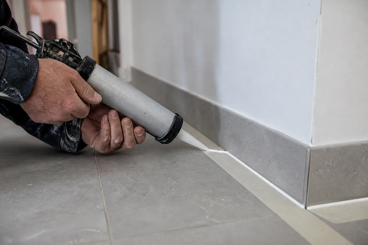 Pose de plinthes et finitions après la peinture d&rsquo;un mur rénové