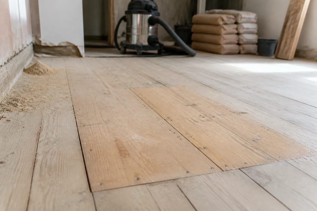 Lames de plancher bois rigidifiees avant coulee d un enduit de sol fibre
